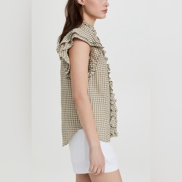 Veronica Beard Jeans Women’s Tenille Olive White Plaid Sleeveless Blouse Medium - Picture 5 of 15